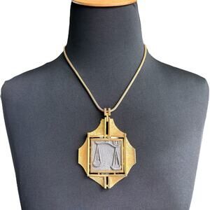 Vtg 60s/70s Luca Razza Libra Zodiac Brutalist Pendant Necklace